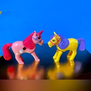 HAPPY HOOFERS PONIES VTG 90’s WIND UP UNICORN & PRANCING PONY TOYS 3” RARE